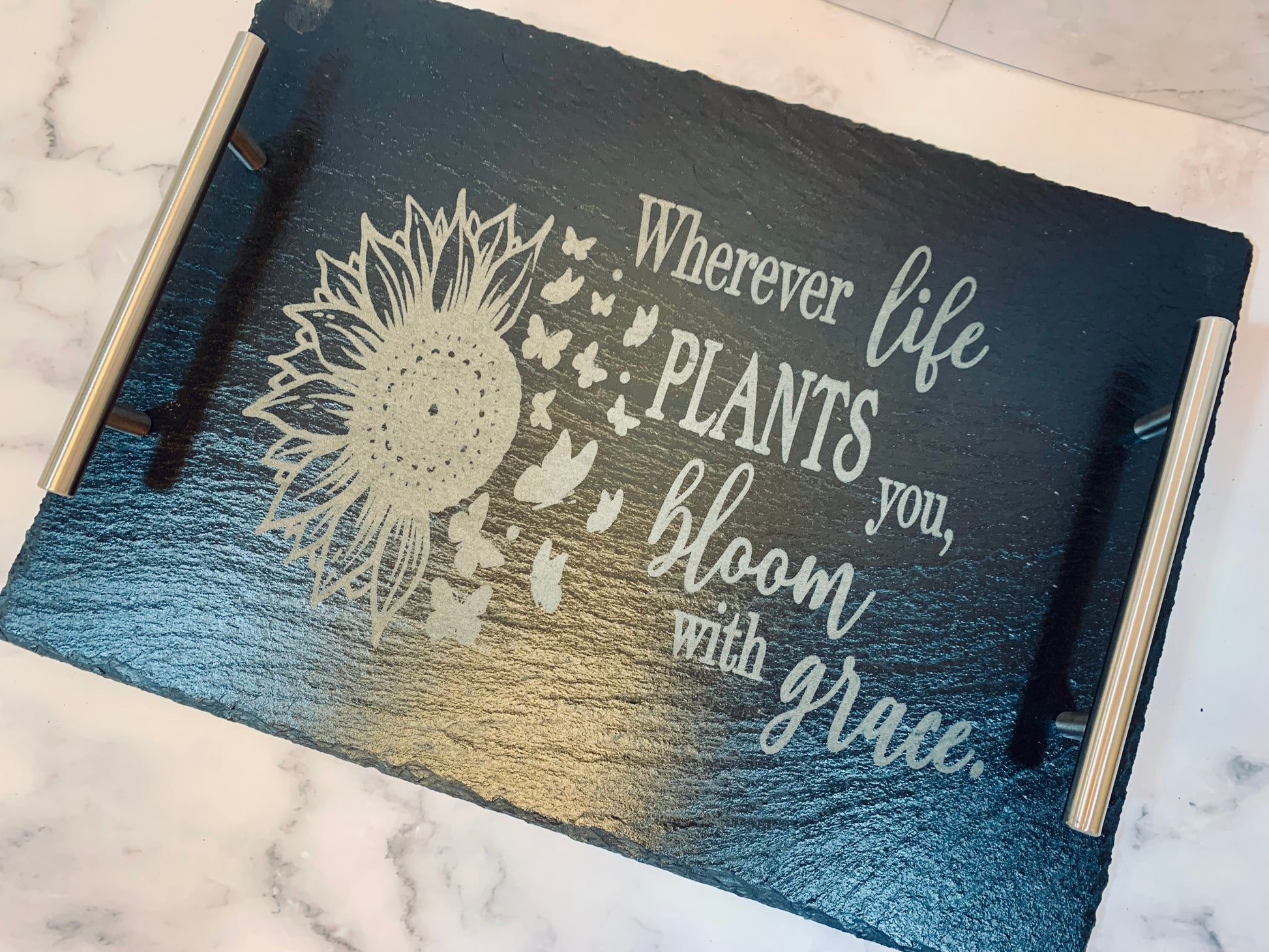 Wherever Life Plants You Bloom With Grace Sunflower Slate Tray - MixMatched Creations
