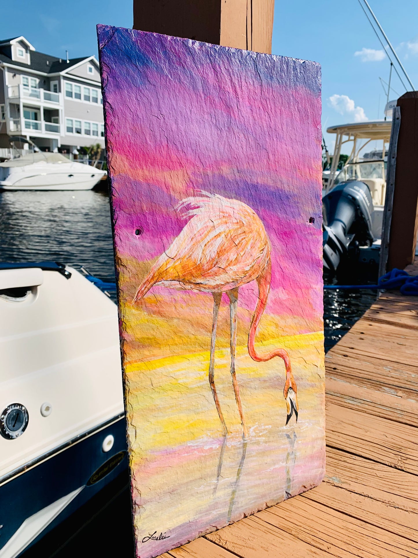 Pink Flamingo Slate Painting - MixMatched Creations