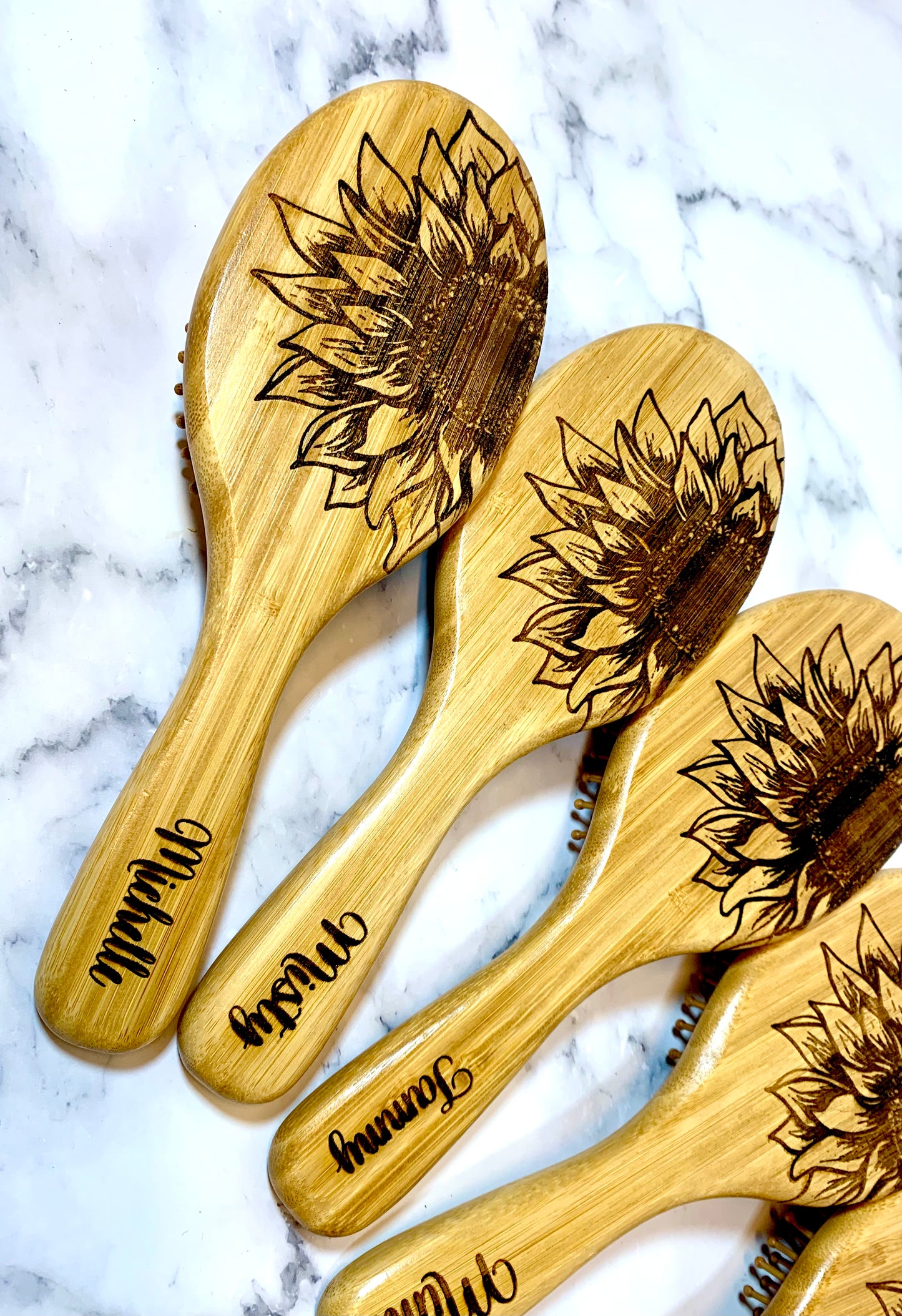Sunflower Bamboo Hair Brushes - MixMatched Creations