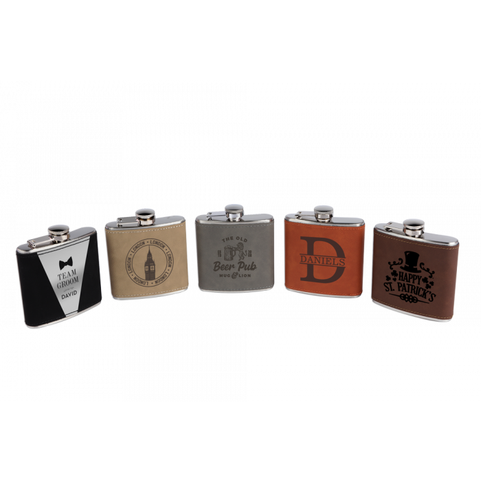 Personalized Faux Leather 6oz Hip Flask - MixMatched Creations