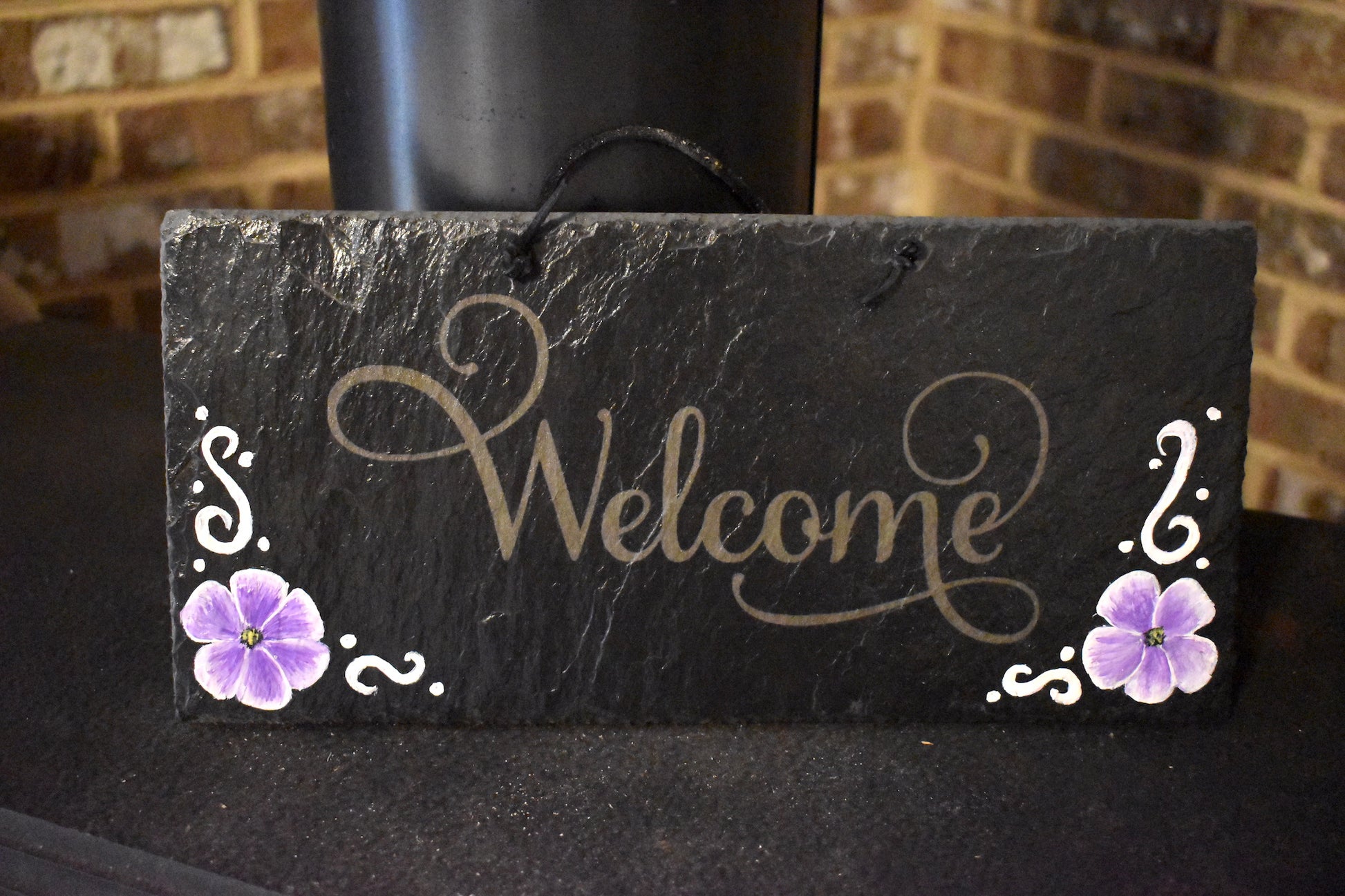 Welcome Slate With Purple Flowers - MixMatched Creations
